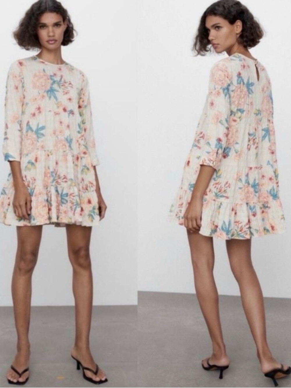 NWT Zara Floral the sharon dress babydoll tiered mini XS coquette cottagecore